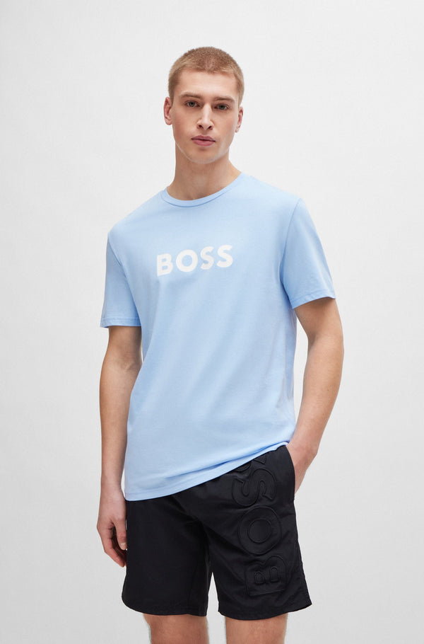 HUGO BOSS COTTON JERSEY REGULAR-FIT T-SHIRT WITH SPF 50+ UV PROTECTION | LIGHT BLUE